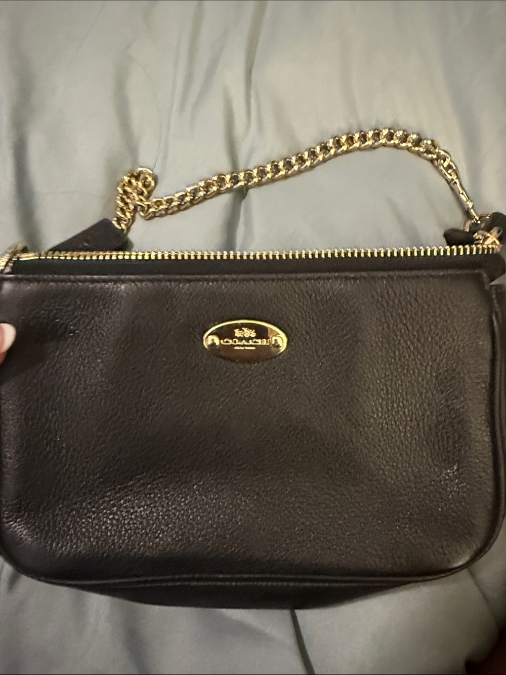 Coach Black Leather Shoulder Bag with Gold Chain